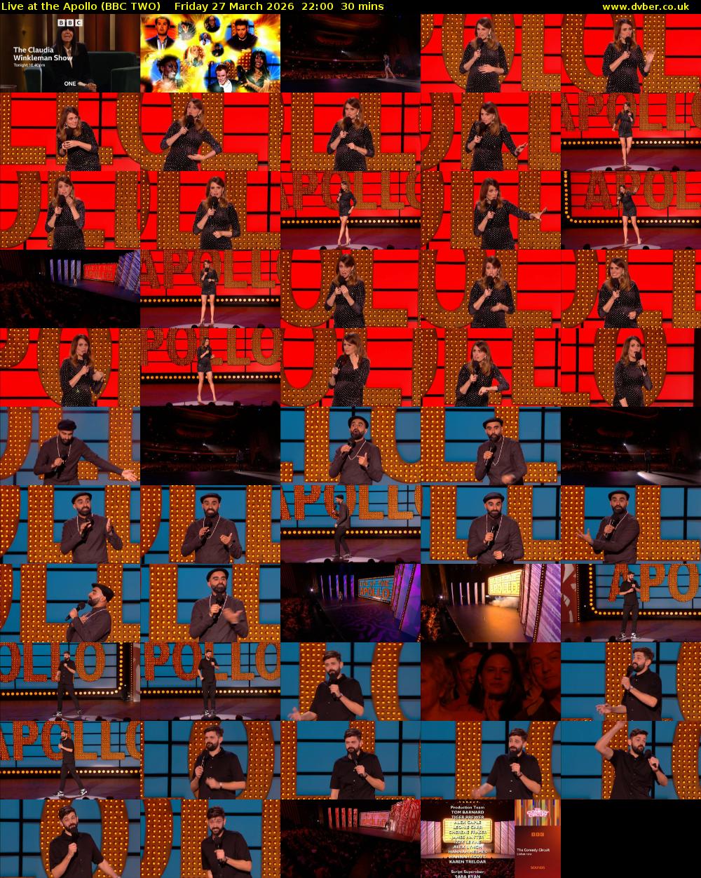 Live at the Apollo (BBC TWO) Friday 27 March 2026 22:00 - 22:30