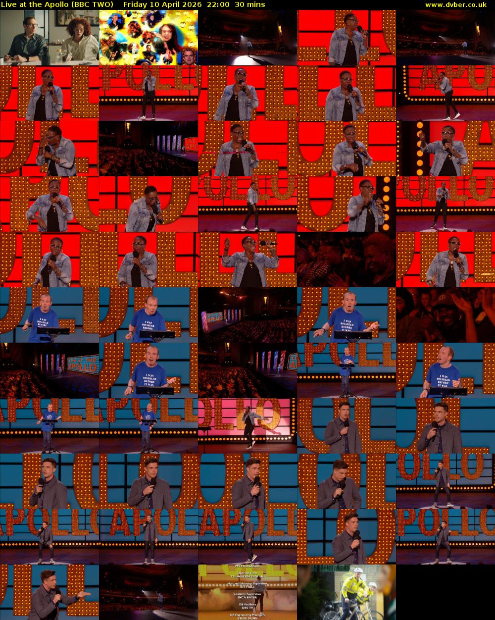 Live at the Apollo (BBC TWO) Friday 10 April 2026 22:00 - 22:30