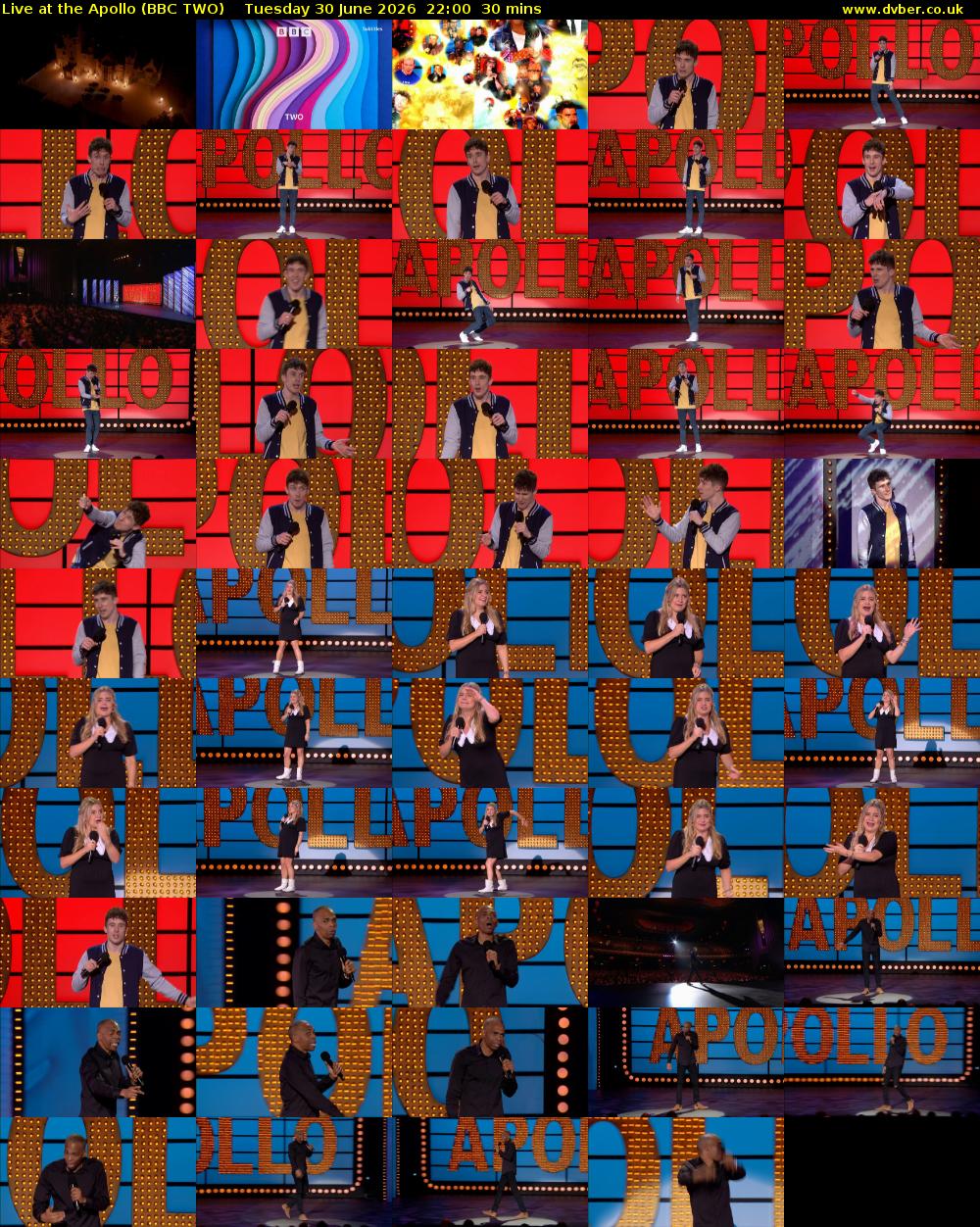 Live at the Apollo (BBC TWO) Tuesday 30 June 2026 22:00 - 22:30