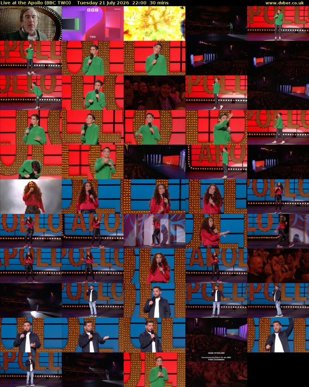 Live at the Apollo (BBC TWO) Tuesday 21 July 2026 22:00 - 22:30