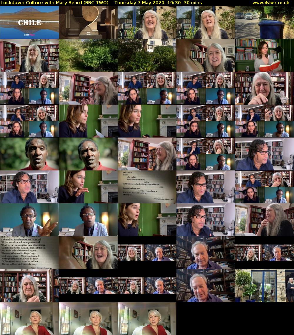 Lockdown Culture with Mary Beard (BBC TWO) Thursday 7 May 2020 19:30 - 20:00