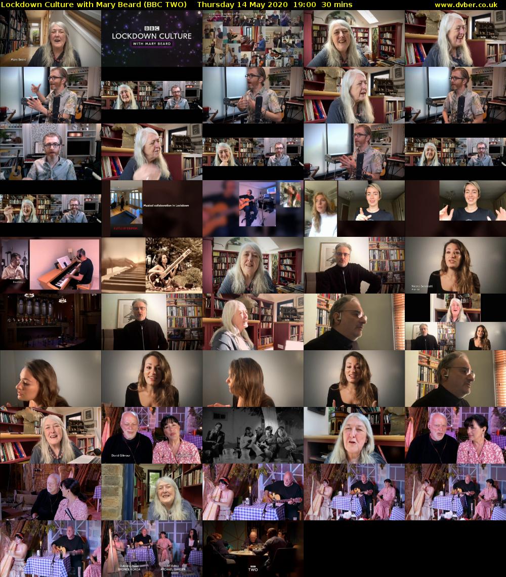 Lockdown Culture with Mary Beard (BBC TWO) Thursday 14 May 2020 19:00 - 19:30