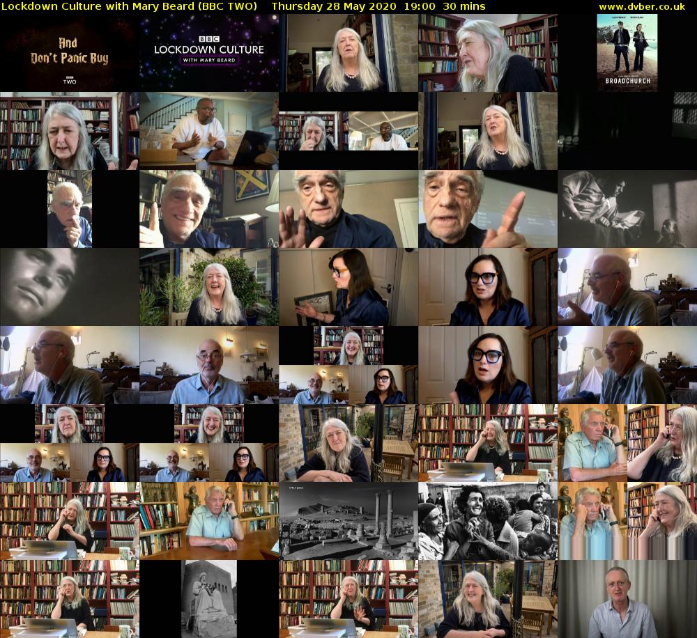 Lockdown Culture with Mary Beard (BBC TWO) Thursday 28 May 2020 19:00 - 19:30