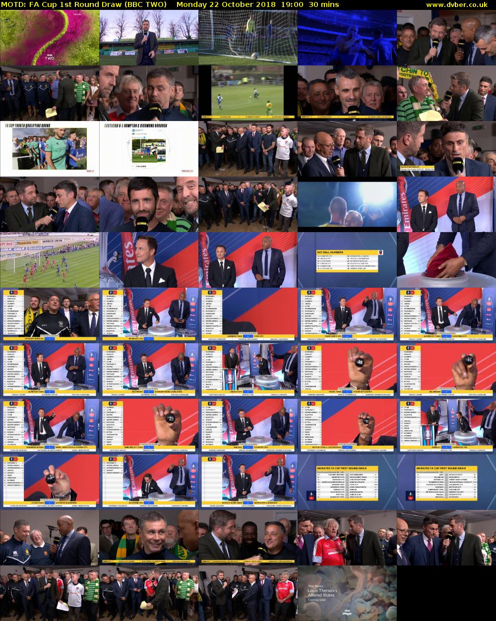 MOTD: FA Cup 1st Round Draw (BBC TWO) Monday 22 October 2018 19:00 - 19:30