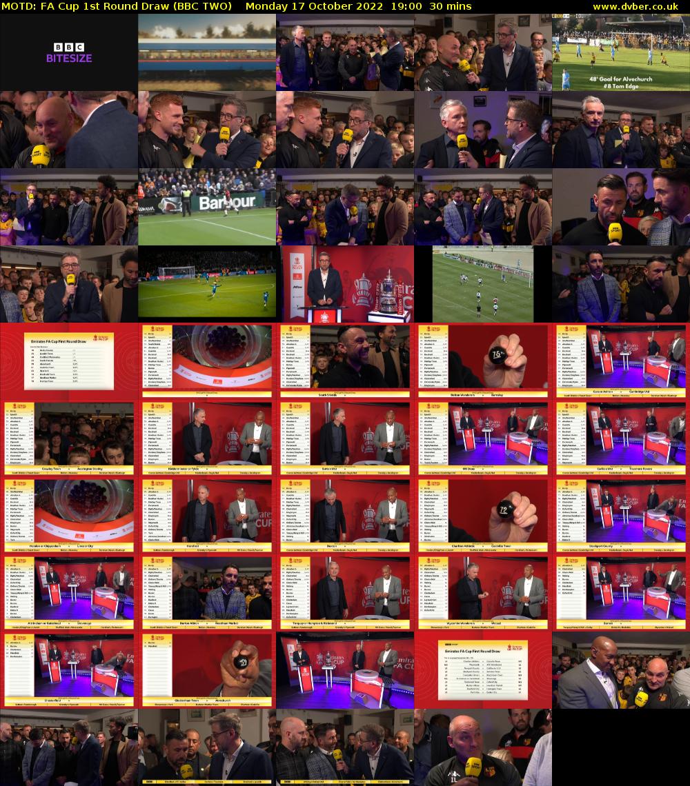 MOTD: FA Cup 1st Round Draw (BBC TWO) Monday 17 October 2022 19:00 - 19:30