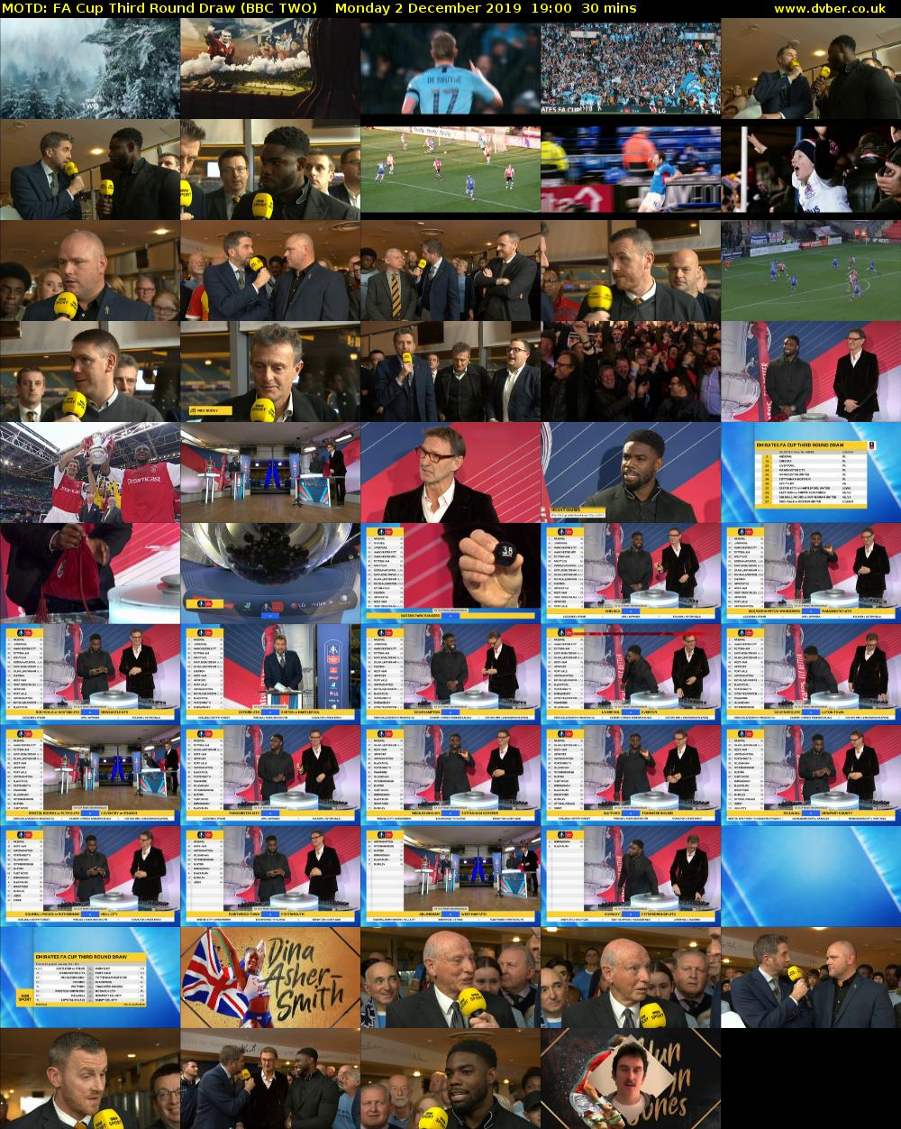 MOTD: FA Cup Third Round Draw (BBC TWO) Monday 2 December 2019 19:00 - 19:30