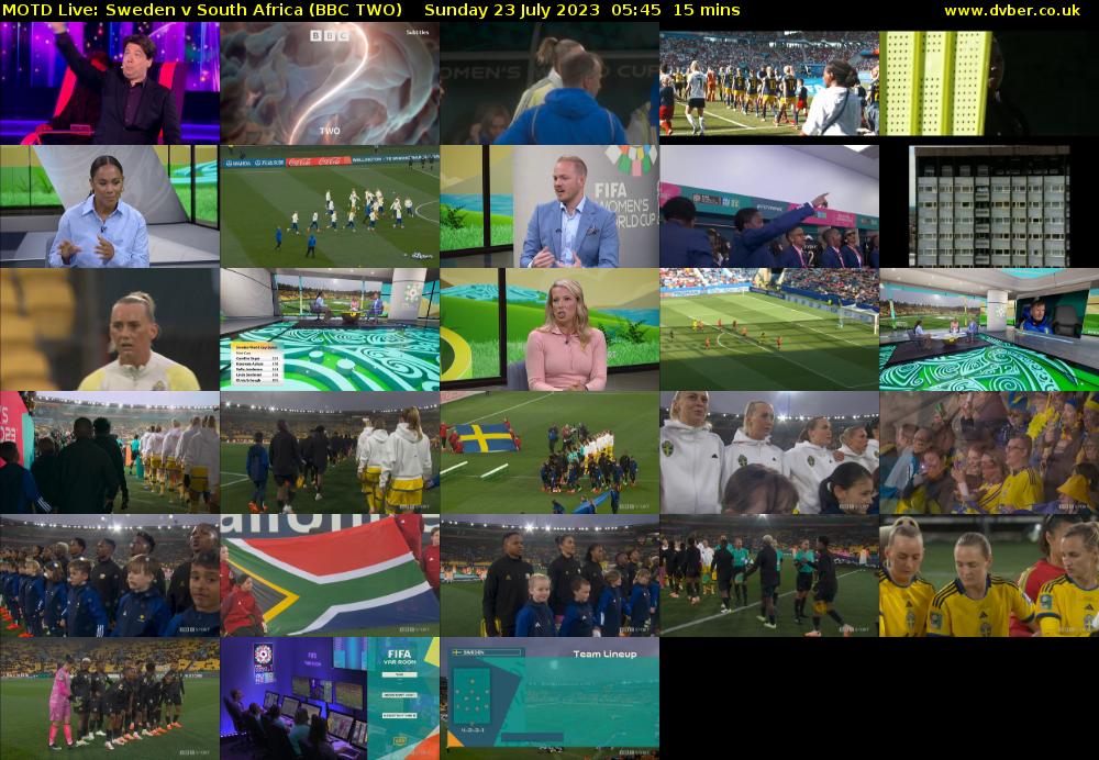 MOTD Live: Sweden v South Africa (BBC TWO) Sunday 23 July 2023 05:45 - 06:00