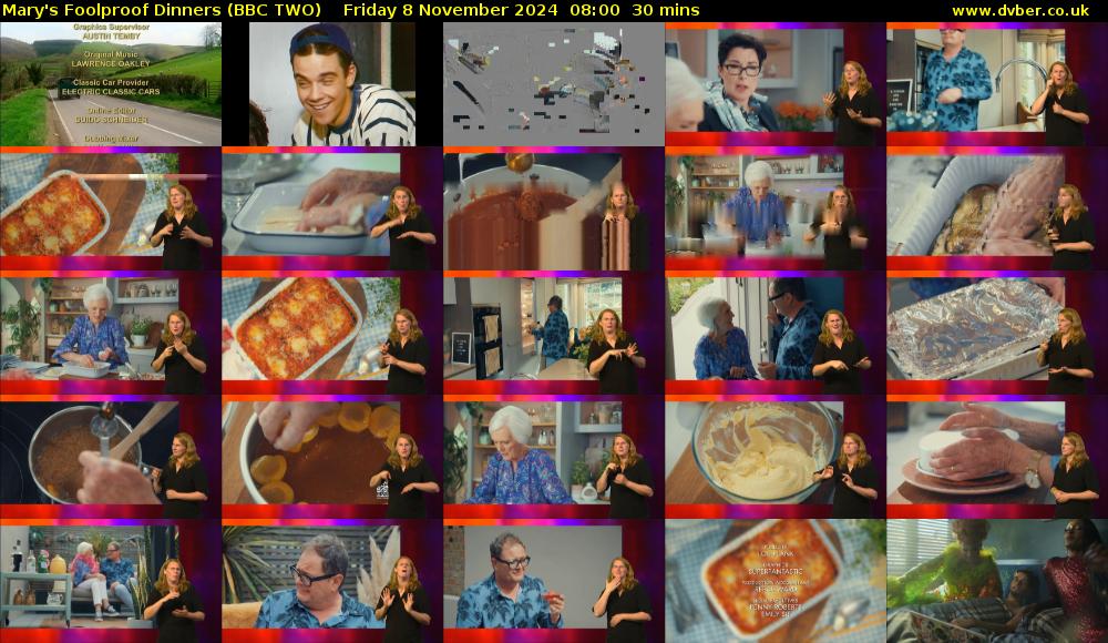 Mary's Foolproof Dinners (BBC TWO) Friday 8 November 2024 08:00 - 08:30