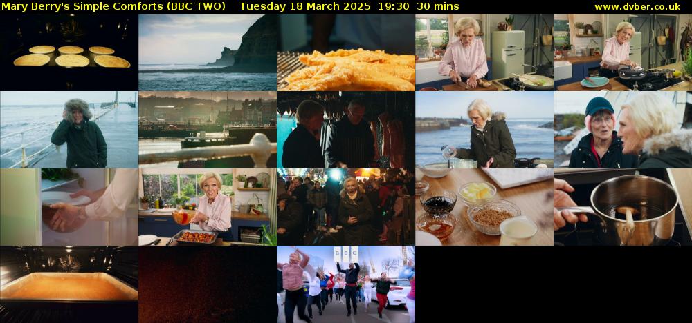 Mary Berry's Simple Comforts (BBC TWO) Tuesday 18 March 2025 19:30 - 20:00