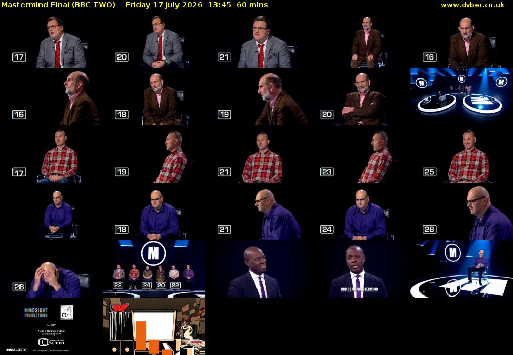 Mastermind Final (BBC TWO) Friday 17 July 2026 13:45 - 14:45