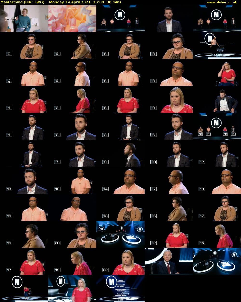 Mastermind (BBC TWO) Monday 19 April 2021 20:00 - 20:30