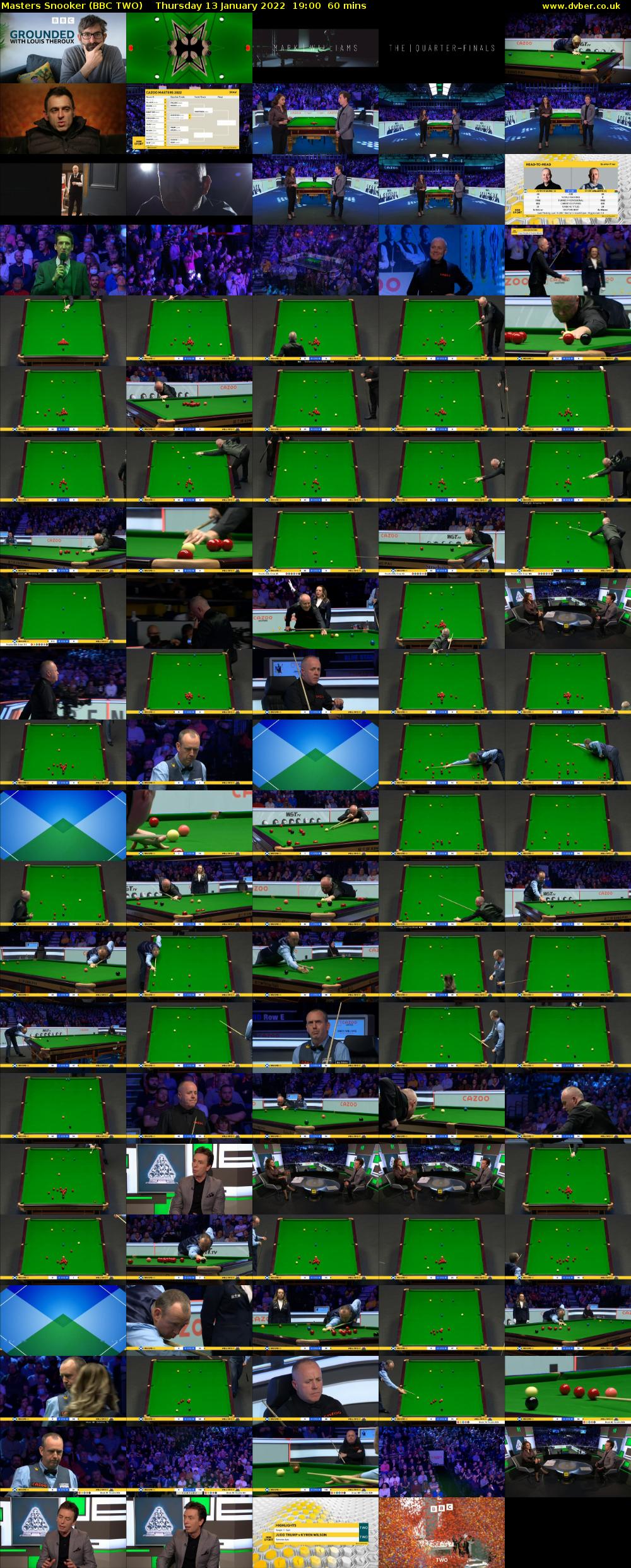 Masters Snooker (BBC TWO) Thursday 13 January 2022 19:00 - 20:00