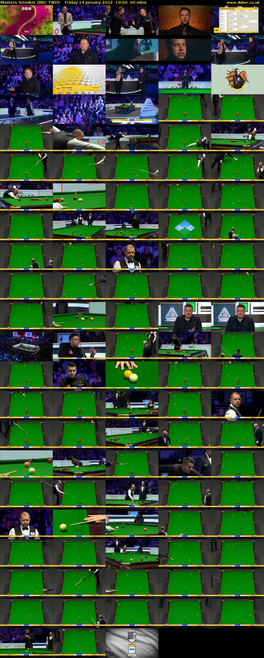 Masters Snooker (BBC TWO) Friday 14 January 2022 19:00 - 20:00