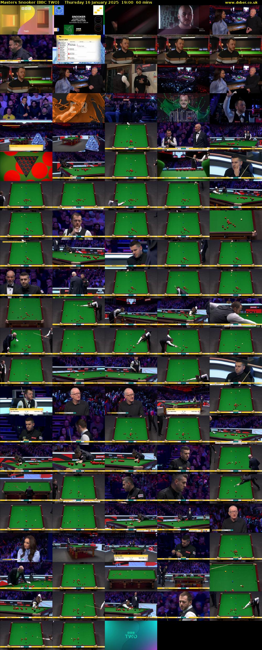 Masters Snooker (BBC TWO) Thursday 16 January 2025 19:00 - 20:00