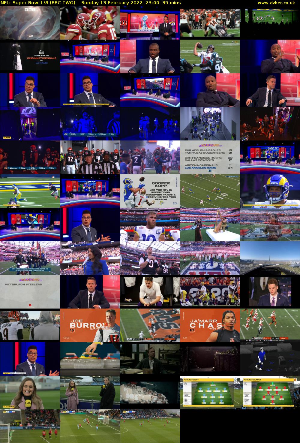 NFL: Super Bowl LVI (BBC TWO) Sunday 13 February 2022 23:00 - 23:35