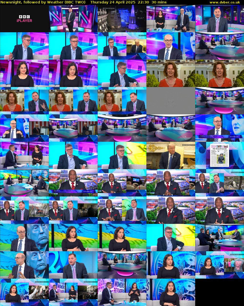 Newsnight, followed by Weather (BBC TWO) Thursday 24 April 2025 22:30 - 23:00