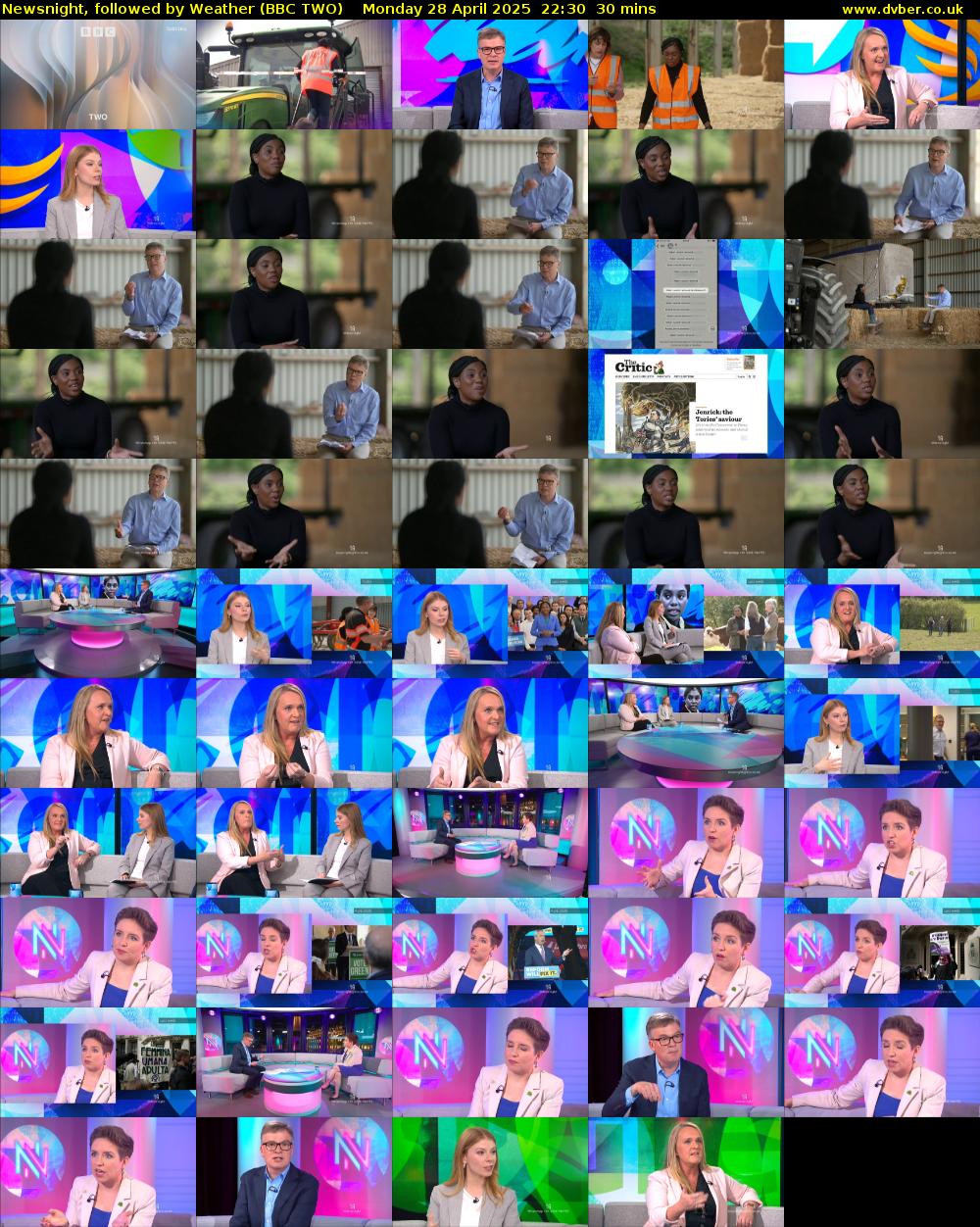 Newsnight, followed by Weather (BBC TWO) Monday 28 April 2025 22:30 - 23:00