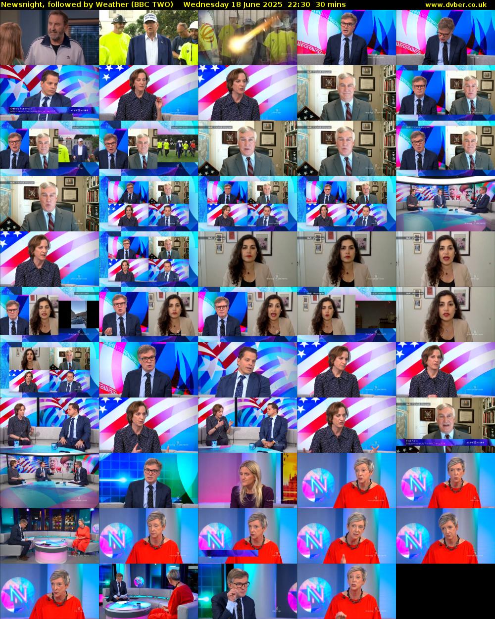Newsnight, followed by Weather (BBC TWO) Wednesday 18 June 2025 22:30 - 23:00