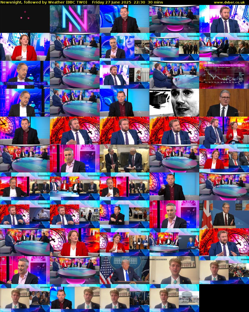Newsnight, followed by Weather (BBC TWO) Friday 27 June 2025 22:30 - 23:00