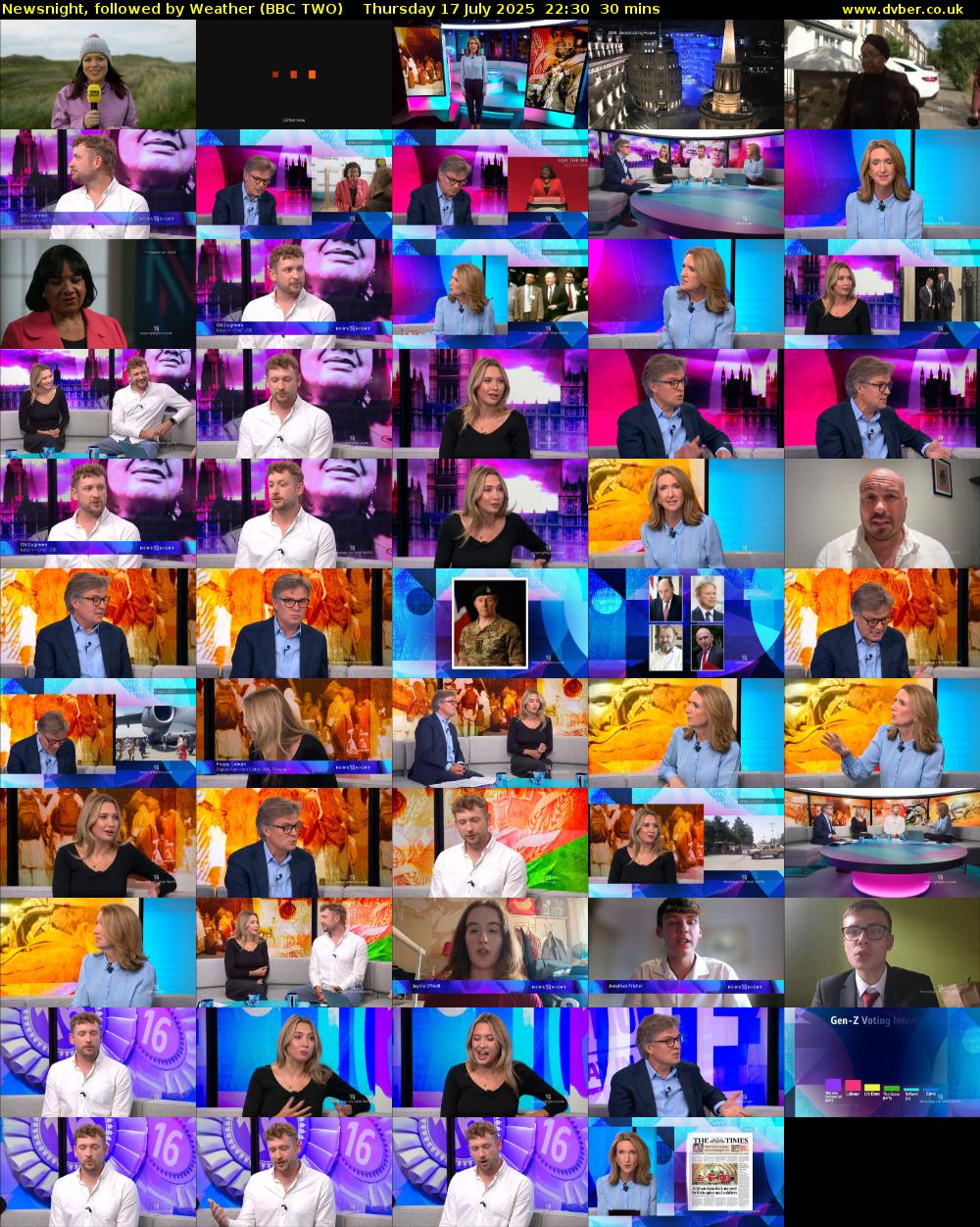 Newsnight, followed by Weather (BBC TWO) Thursday 17 July 2025 22:30 - 23:00