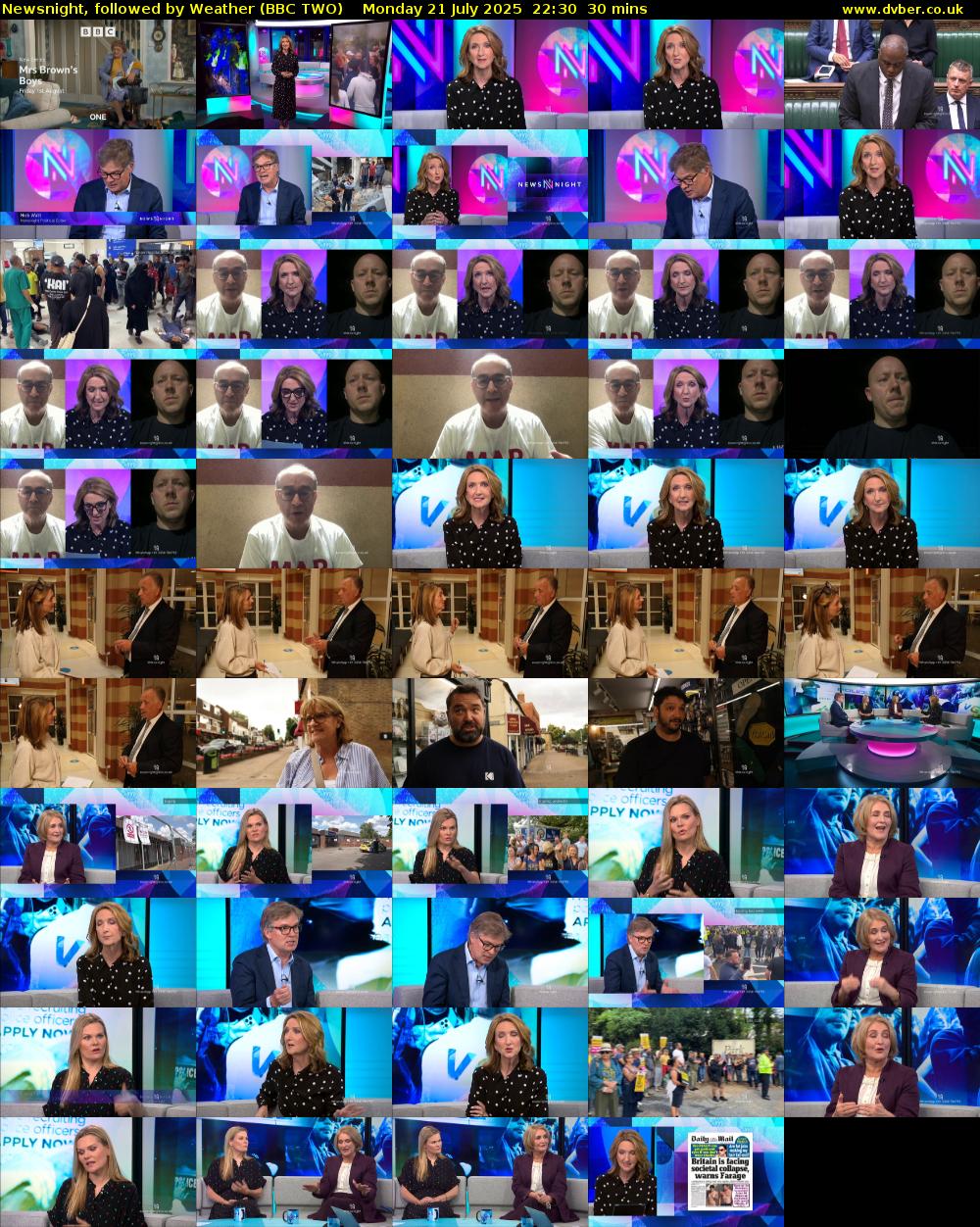 Newsnight, followed by Weather (BBC TWO) Monday 21 July 2025 22:30 - 23:00
