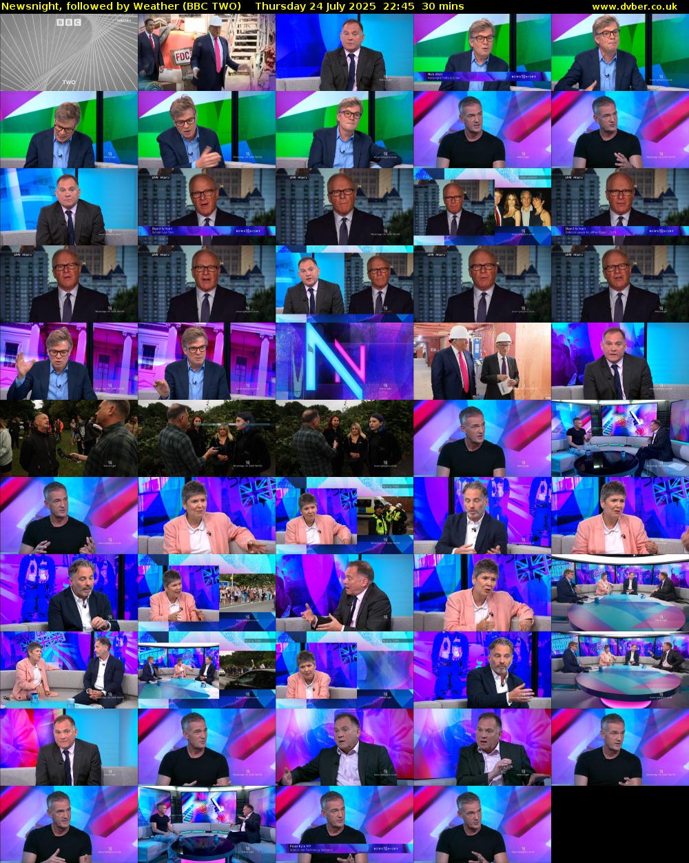 Newsnight, followed by Weather (BBC TWO) Thursday 24 July 2025 22:45 - 23:15
