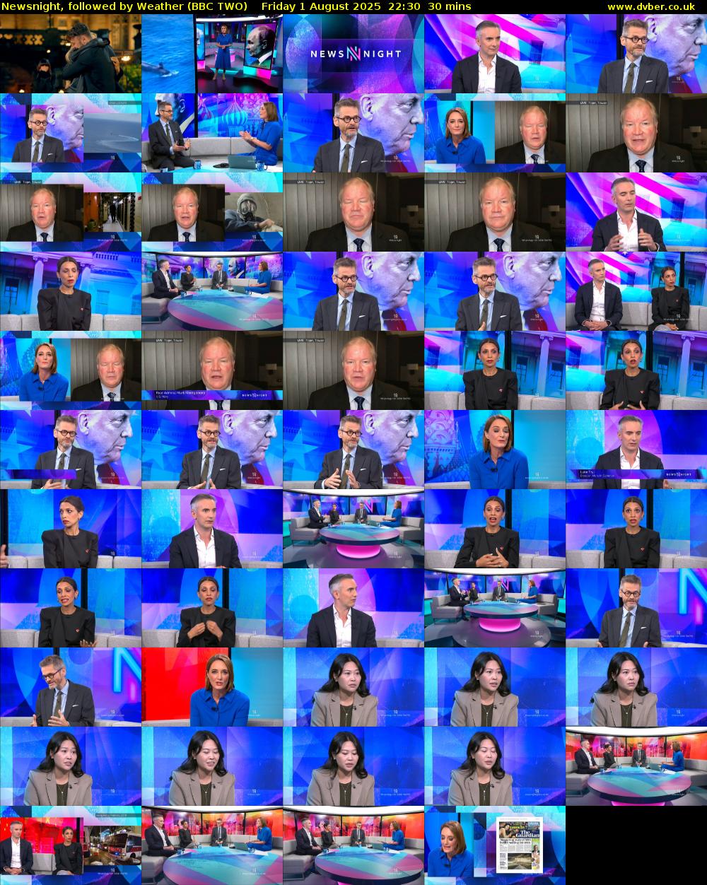Newsnight, followed by Weather (BBC TWO) Friday 1 August 2025 22:30 - 23:00