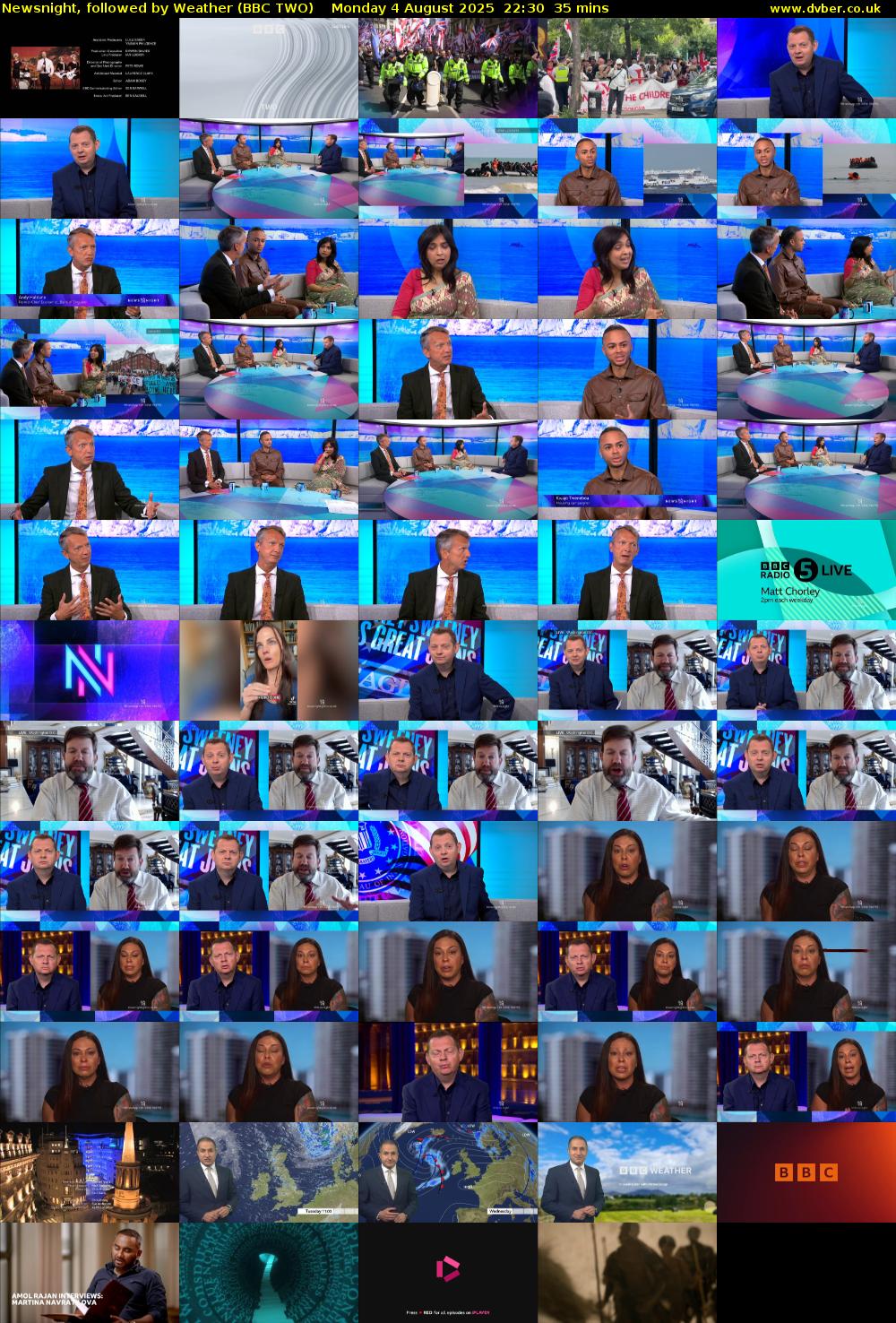 Newsnight, followed by Weather (BBC TWO) Monday 4 August 2025 22:30 - 23:05