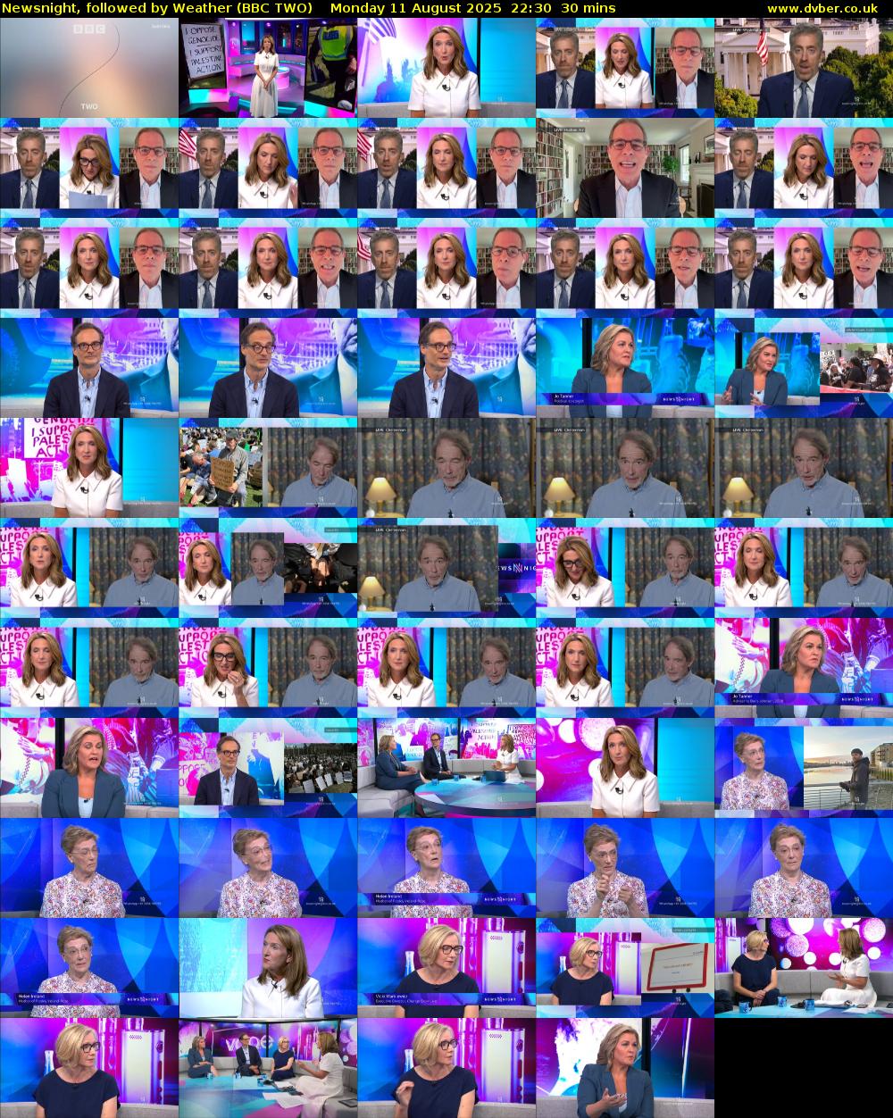 Newsnight, followed by Weather (BBC TWO) Monday 11 August 2025 22:30 - 23:00