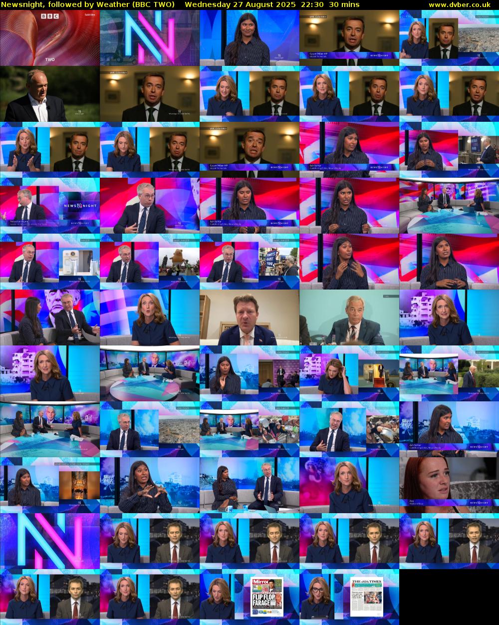 Newsnight, followed by Weather (BBC TWO) Wednesday 27 August 2025 22:30 - 23:00