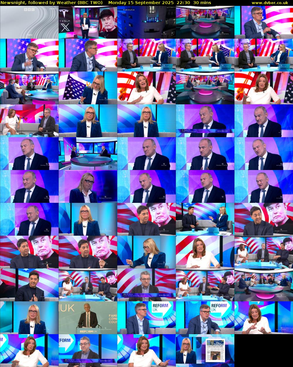 Newsnight, followed by Weather (BBC TWO) Monday 15 September 2025 22:30 - 23:00
