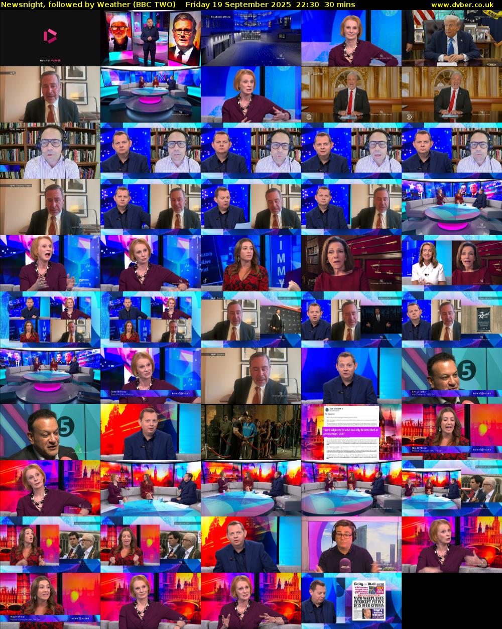 Newsnight, followed by Weather (BBC TWO) Friday 19 September 2025 22:30 - 23:00