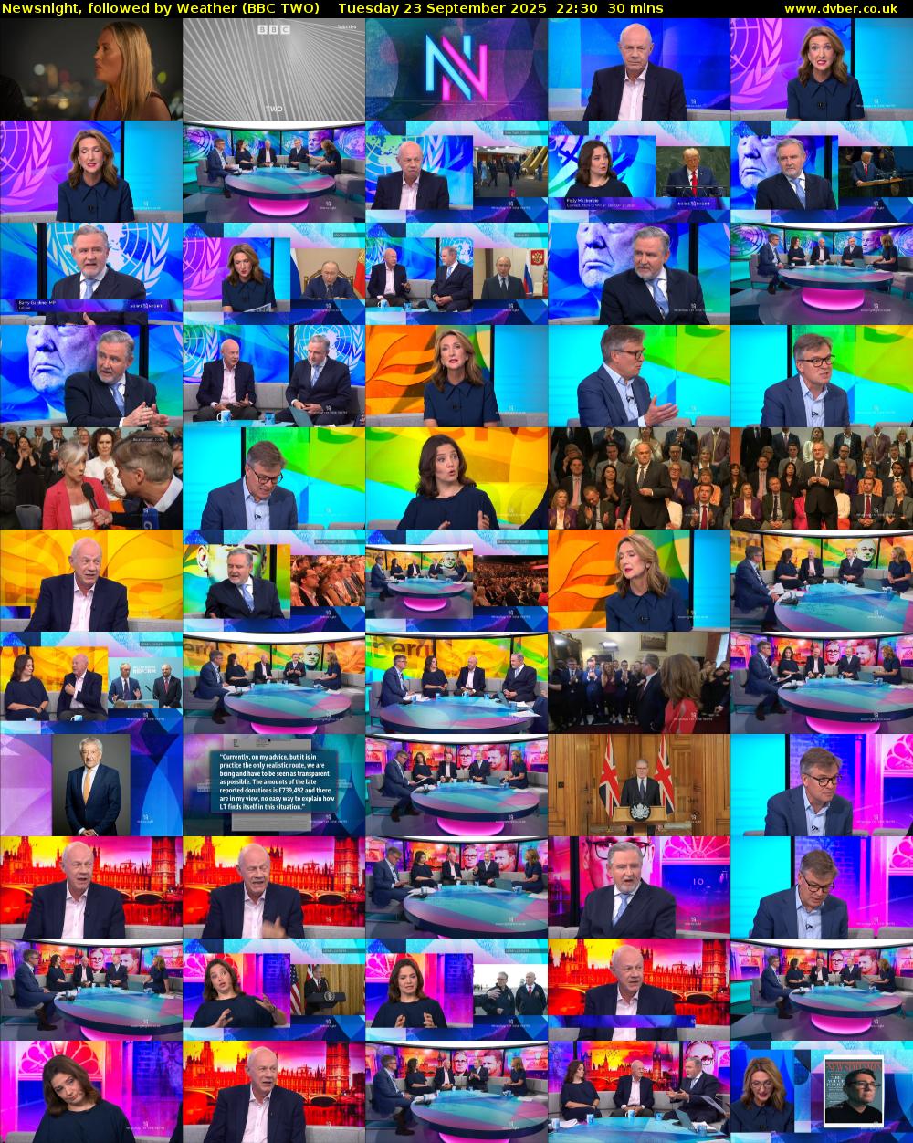 Newsnight, followed by Weather (BBC TWO) Tuesday 23 September 2025 22:30 - 23:00