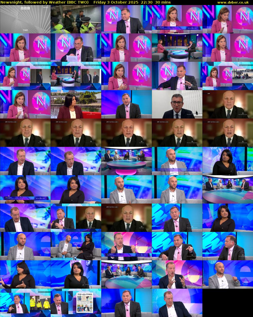 Newsnight, followed by Weather (BBC TWO) Friday 3 October 2025 22:30 - 23:00