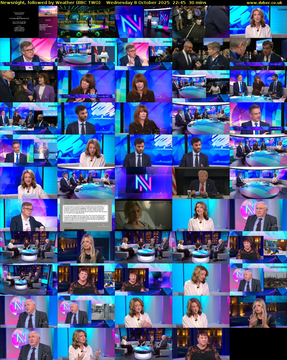 Newsnight, followed by Weather (BBC TWO) Wednesday 8 October 2025 22:45 - 23:15