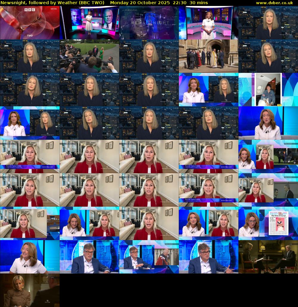 Newsnight, followed by Weather (BBC TWO) Monday 20 October 2025 22:30 - 23:00