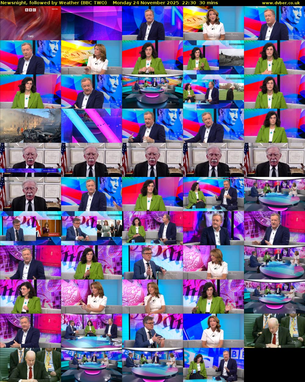 Newsnight, followed by Weather (BBC TWO) Monday 24 November 2025 22:30 - 23:00