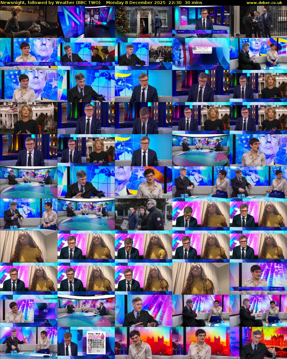 Newsnight, followed by Weather (BBC TWO) Monday 8 December 2025 22:30 - 23:00