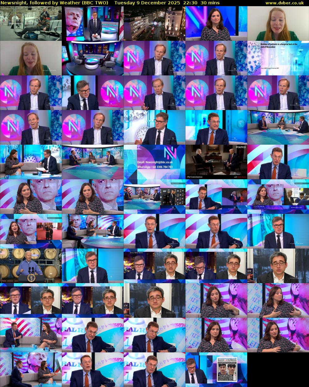 Newsnight, followed by Weather (BBC TWO) Tuesday 9 December 2025 22:30 - 23:00