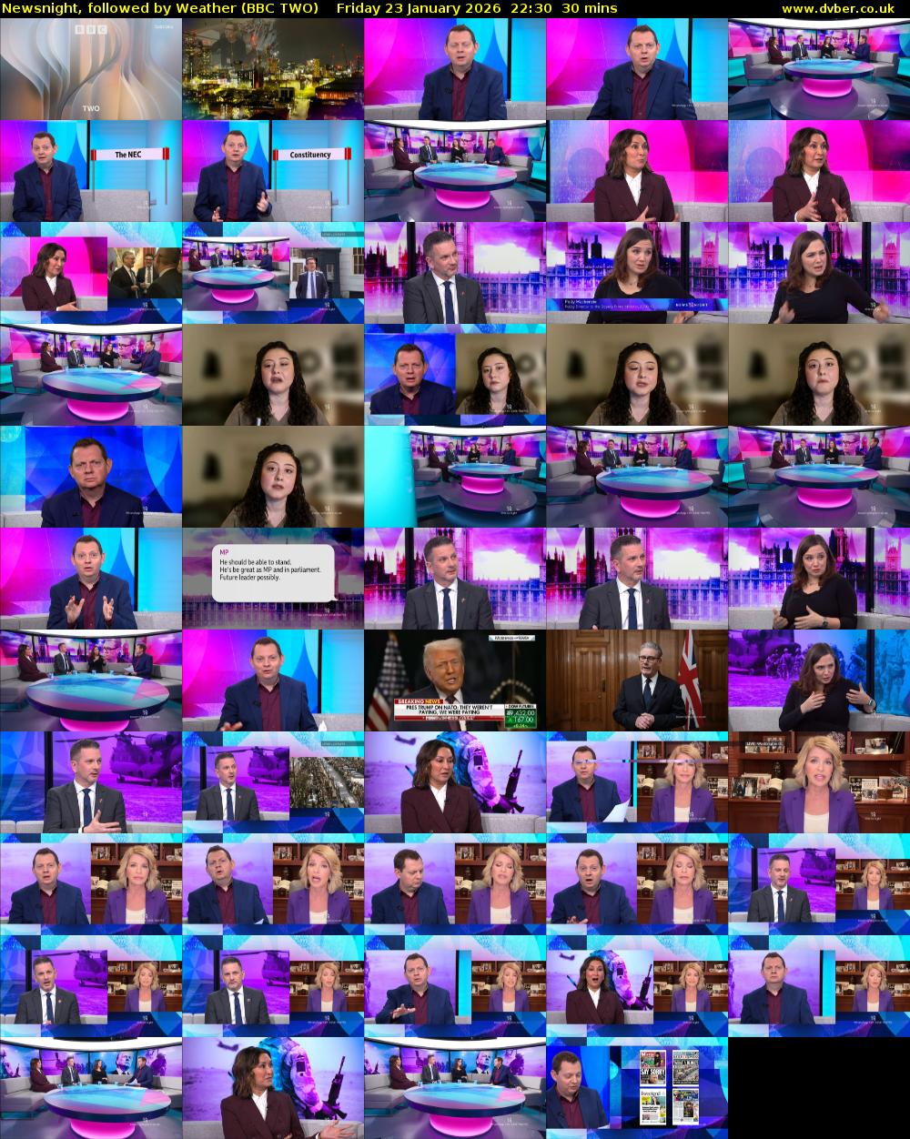 Newsnight, followed by Weather (BBC TWO) Friday 23 January 2026 22:30 - 23:00
