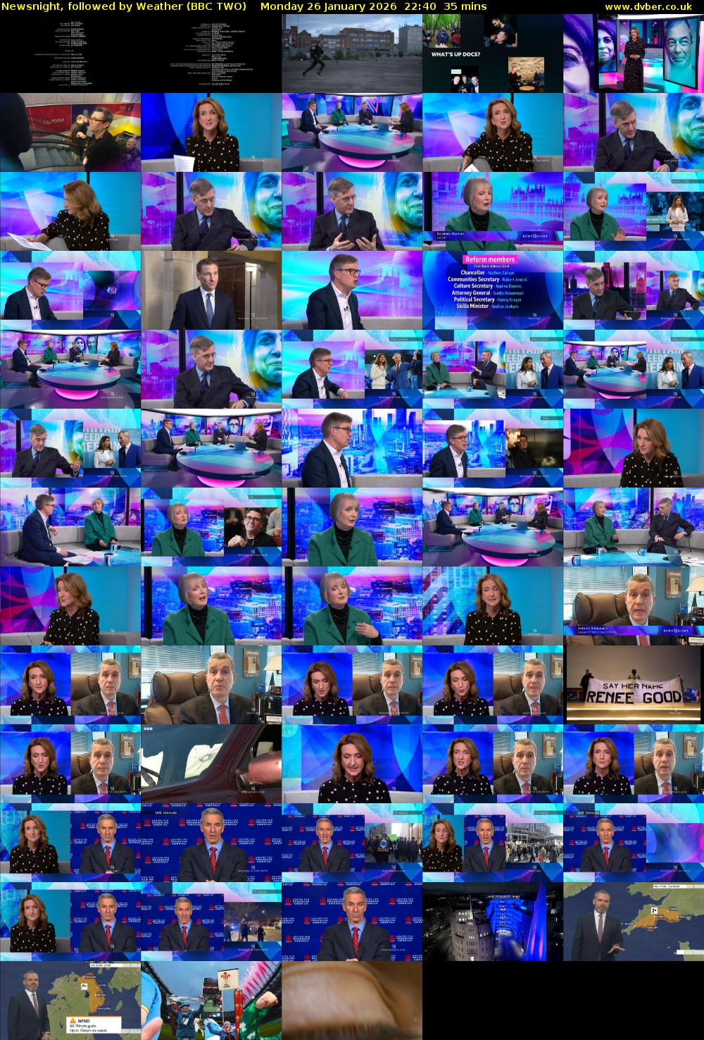 Newsnight, followed by Weather (BBC TWO) Monday 26 January 2026 22:40 - 23:15
