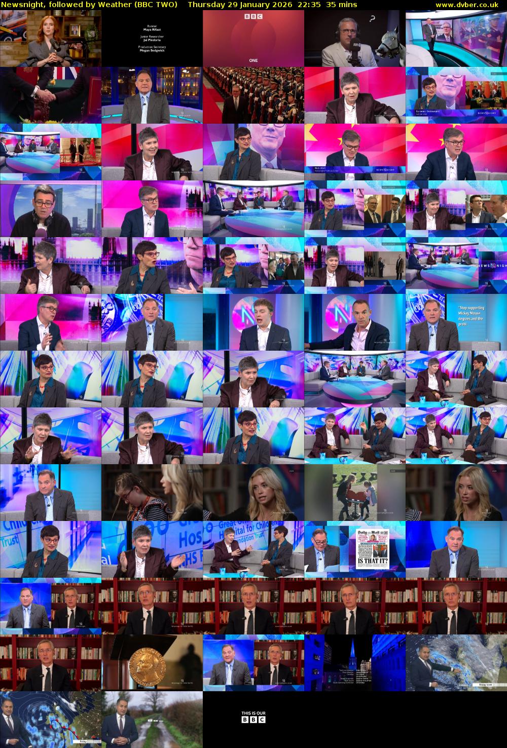 Newsnight, followed by Weather (BBC TWO) Thursday 29 January 2026 22:35 - 23:10