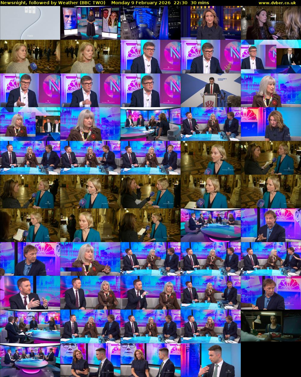 Newsnight, followed by Weather (BBC TWO) Monday 9 February 2026 22:30 - 23:00