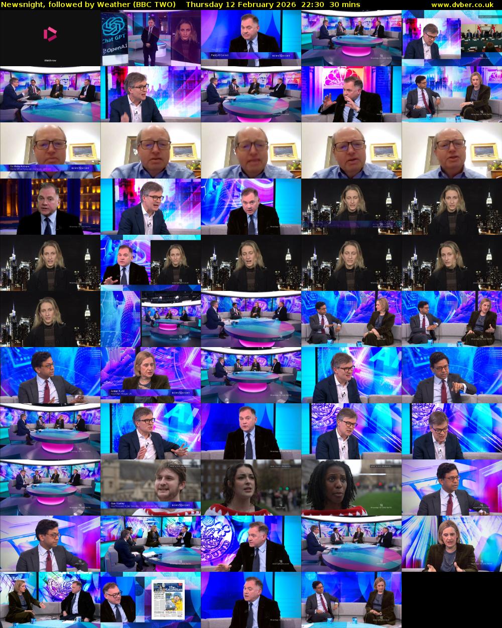 Newsnight, followed by Weather (BBC TWO) Thursday 12 February 2026 22:30 - 23:00