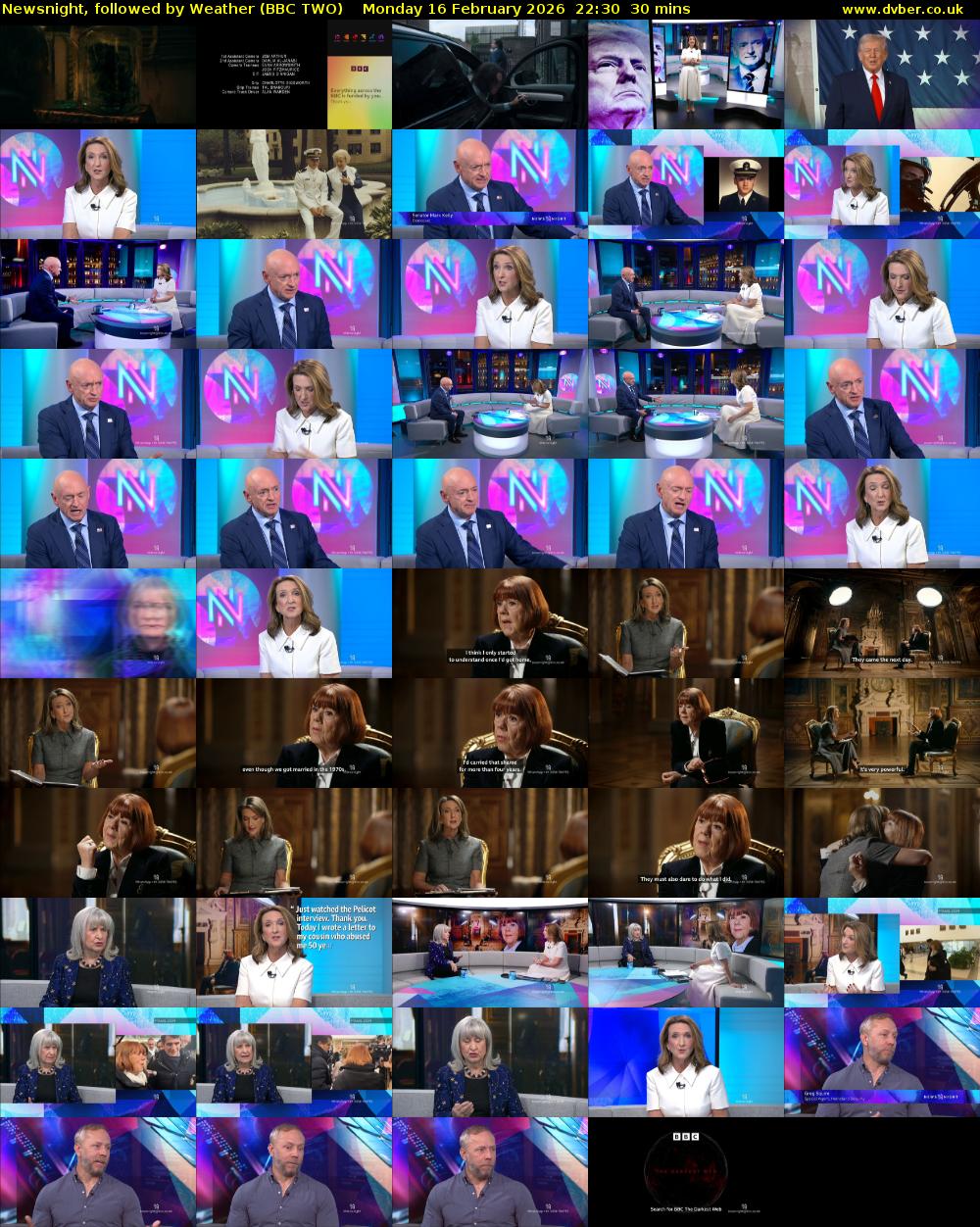 Newsnight, followed by Weather (BBC TWO) Monday 16 February 2026 22:30 - 23:00