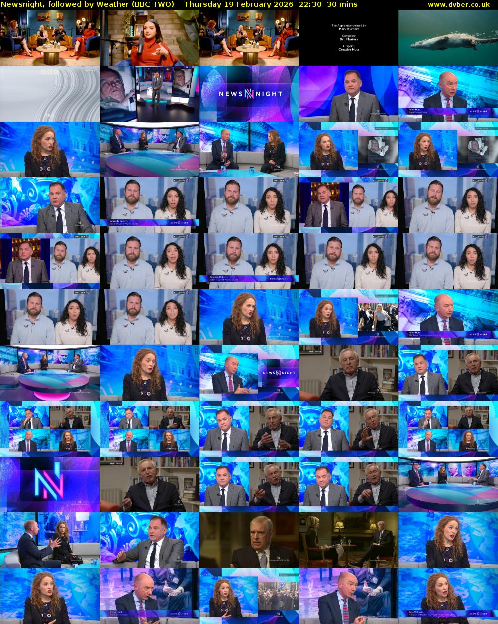 Newsnight, followed by Weather (BBC TWO) Thursday 19 February 2026 22:30 - 23:00