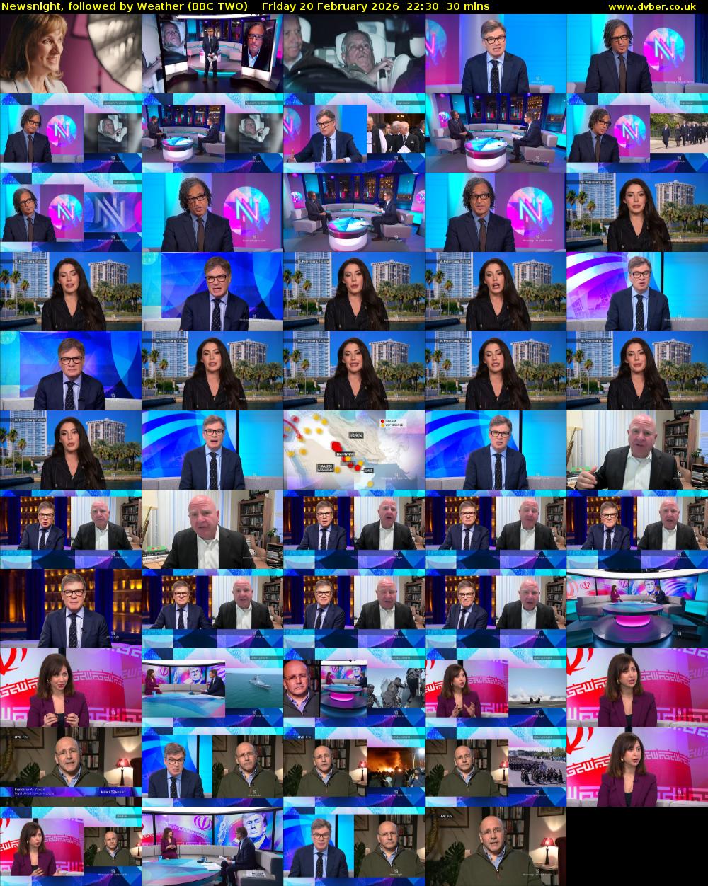 Newsnight, followed by Weather (BBC TWO) Friday 20 February 2026 22:30 - 23:00