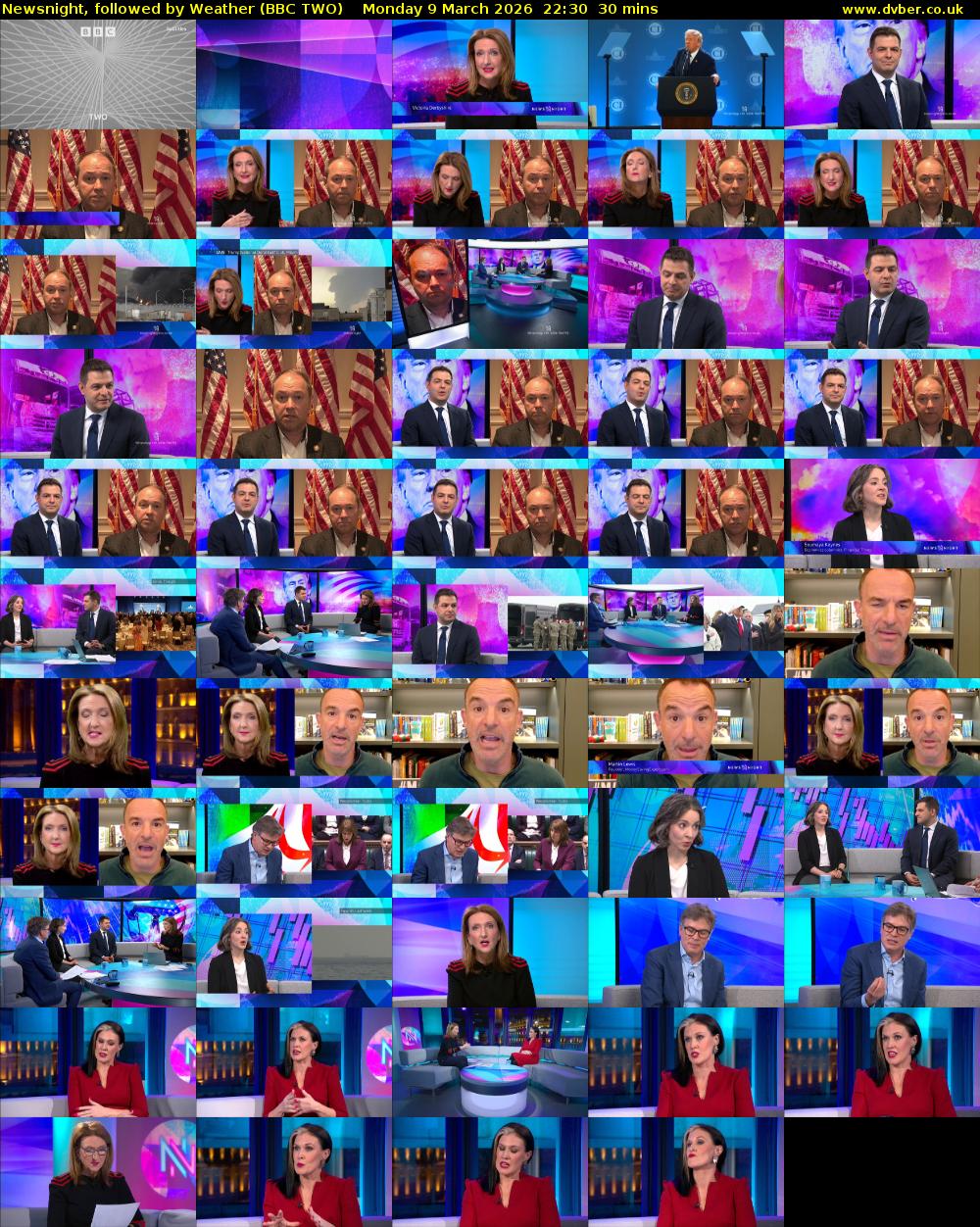 Newsnight, followed by Weather (BBC TWO) Monday 9 March 2026 22:30 - 23:00