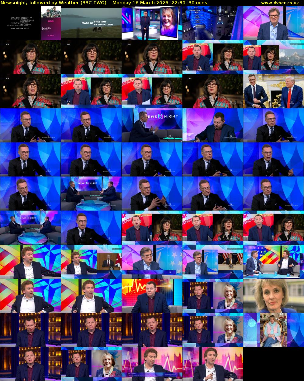 Newsnight, followed by Weather (BBC TWO) Monday 16 March 2026 22:30 - 23:00
