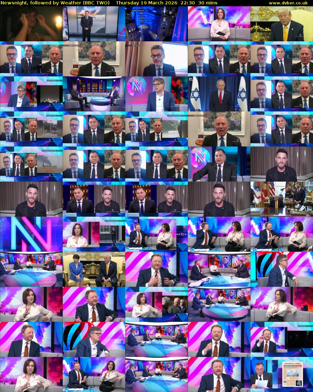 Newsnight, followed by Weather (BBC TWO) Thursday 19 March 2026 22:30 - 23:00
